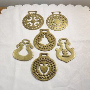 6 Vintage Brass Horse Bridle Medallions, Horse Harness Crests, or Up-cycle Brass